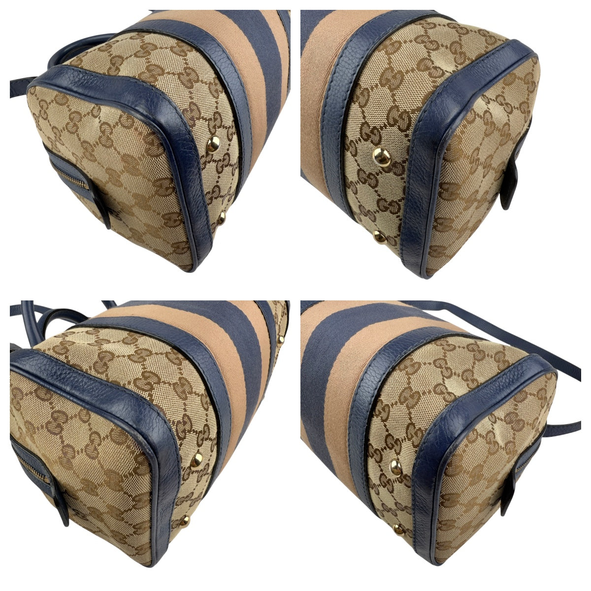 Pre-owned Gucci Monogram Vintage Web Medium Boston Blue bag