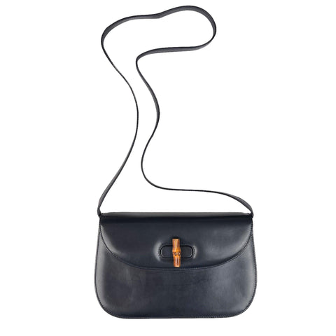 Gucci Convertible Bamboo Top Handle Leather Handbag