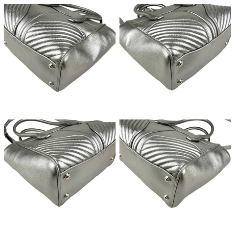 Pre-owned miu miu nappa biker womens silver leather shoulder handbag front