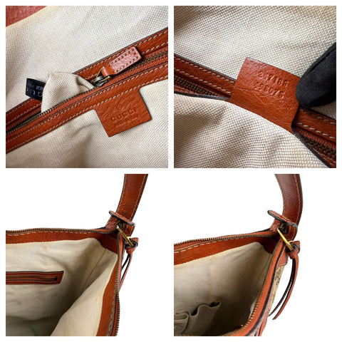 Pre-owned Gucci Orange/Beige GG Canvas and Leather GG Running Hobo