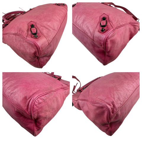 Balenciaga City Leather Shoulder Bag Pink Woven Handle with Mirror