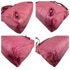 Pre-owned Balenciaga City Leather Shoulder Bag Pink Woven Handle with Mirror shoulder bag