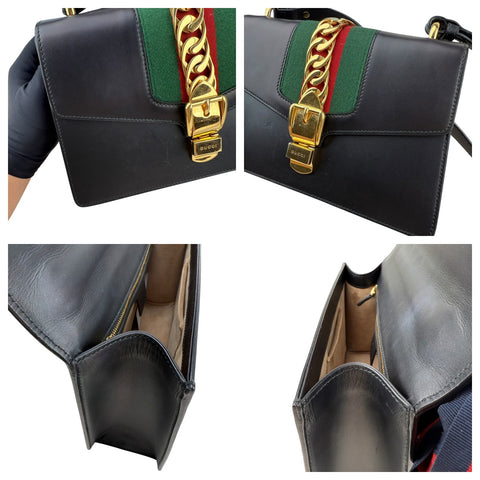 Gucci Sylvie Black Leather crossbody Bag Handbag