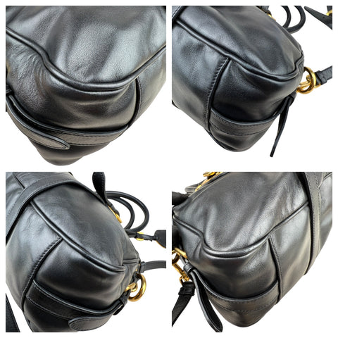 Prada Soft Calf Leather Satchel Bag  Long Strap Black