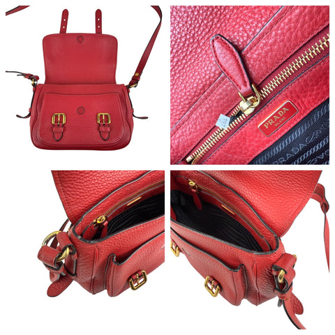 Pre-owned Prada Red Leather Buckle Flap Shoulder Bag