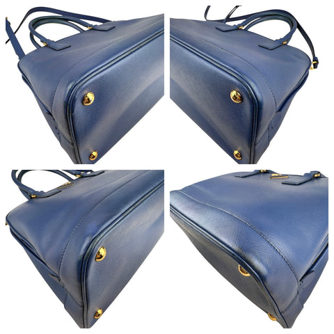 PRADA Safiano Triangle with logo Shoulder Bag Handbag Blue leather