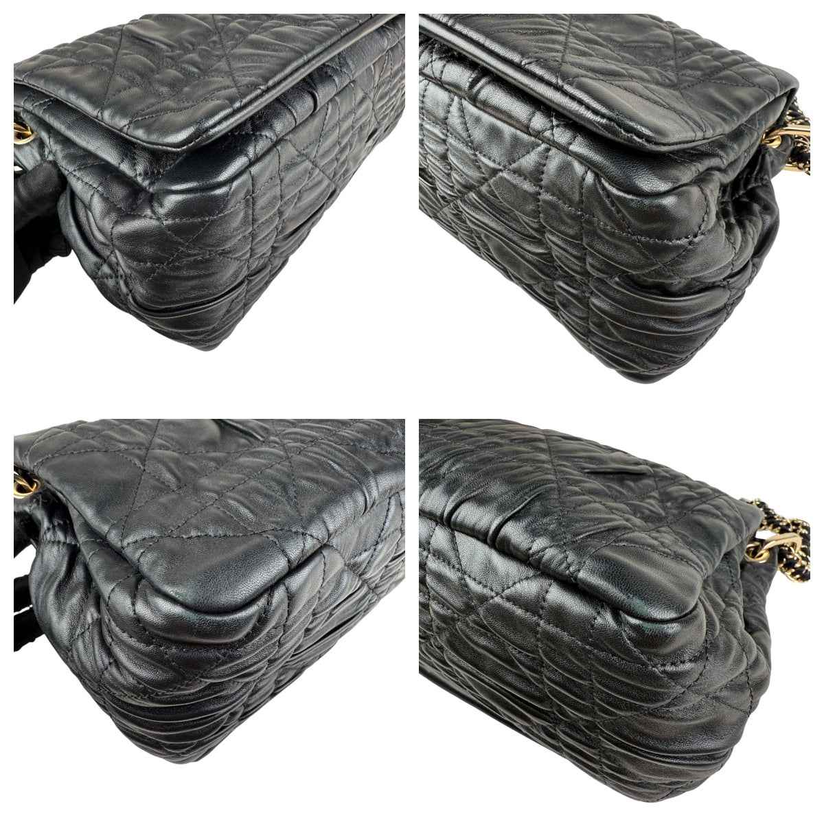 Christian Dior Black Delices Gaufre Cannage Lambskin Leather Medium Flap Bag