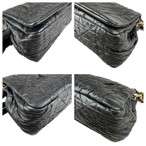 Christian Dior Black Delices Gaufre Cannage Lambskin Leather Medium Flap Bag