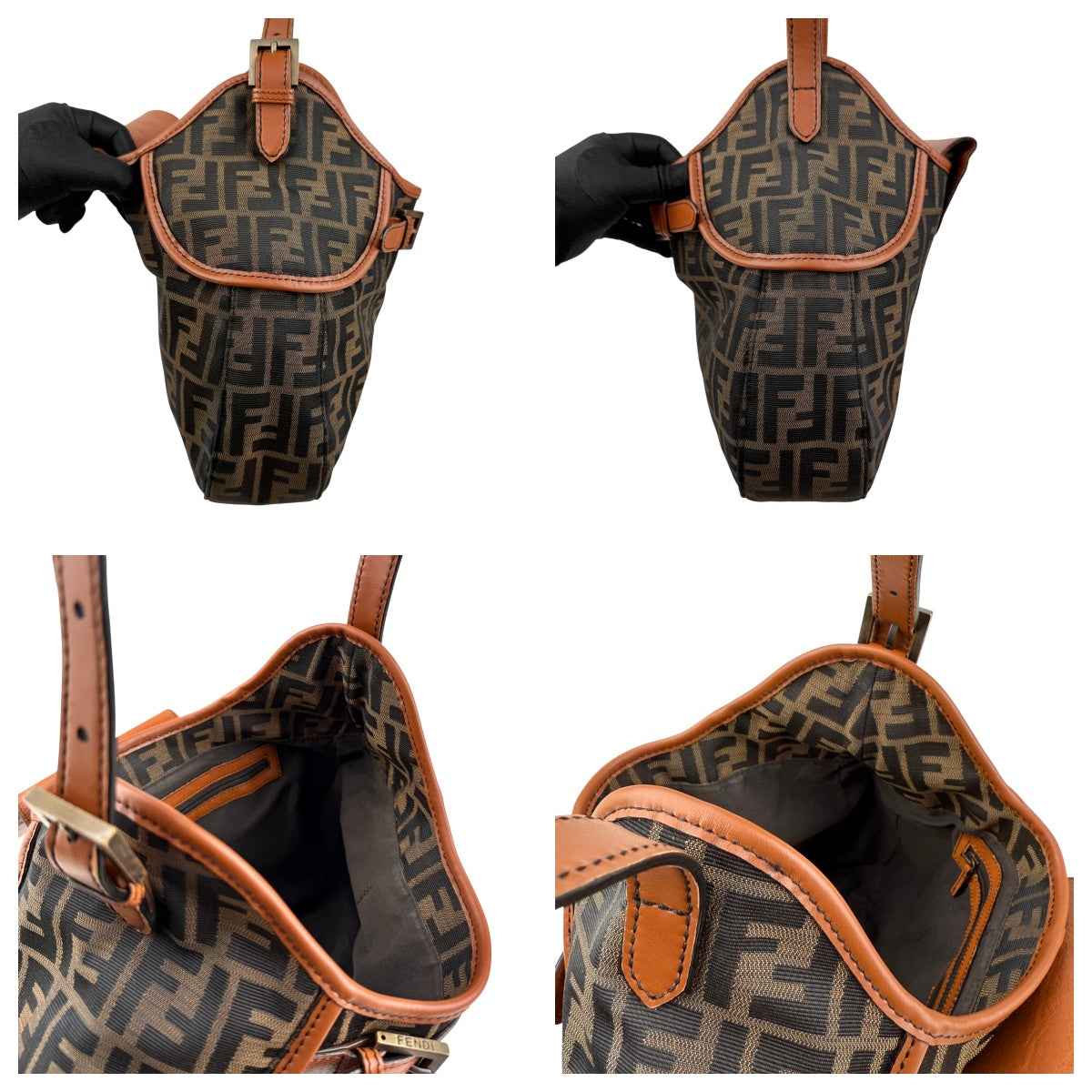 Fendi Tobacco Zucca Canvas Double Buckle Hobo Bag