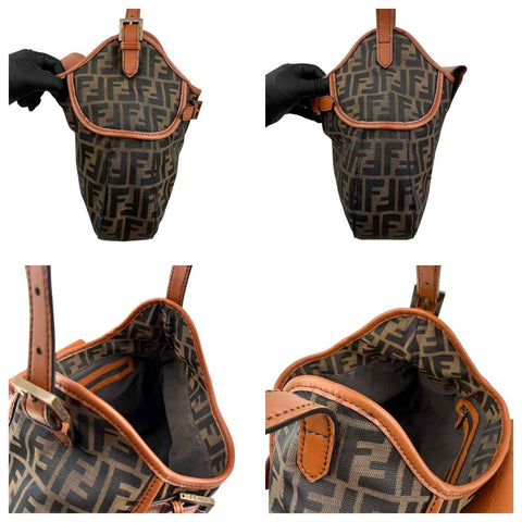 Fendi Tobacco Zucca Canvas Double Buckle Hobo Bag