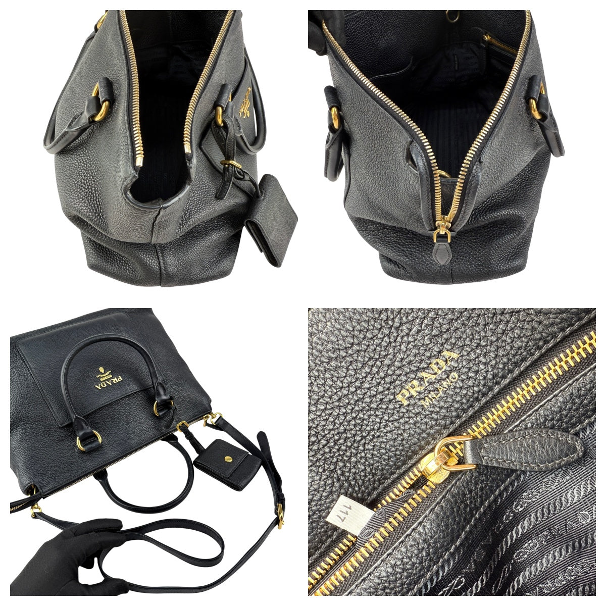 Pre-owned Prada Black Vitello Daino Leather Tote tote bag