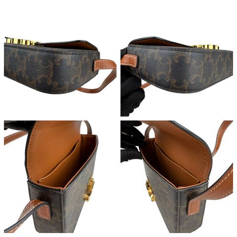 Celine Claude Triomphe Canvas and Calfskin Tan Shoulder Bag