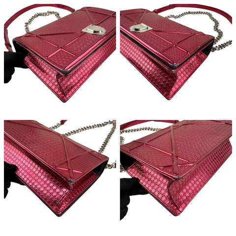 Dior Pink Metallic Perforated Leather Medium Diorama Bag
