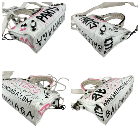 Balenciaga Agneau Graffiti All Over Classic Hardware Mini City White Multicolor