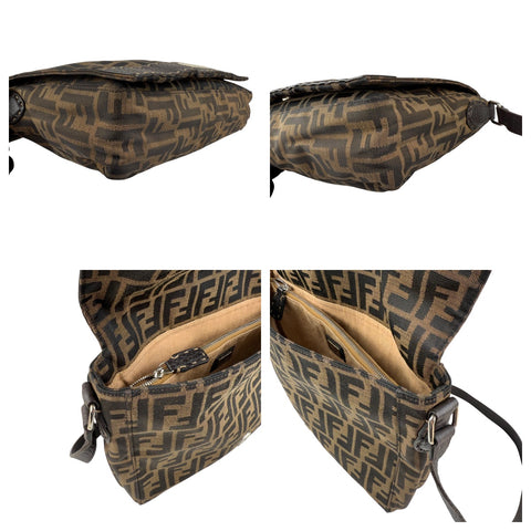 Fendi Zucca Brown Leather Messenger Bag