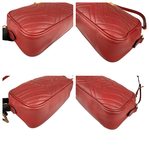 Pre-owned gucci red quilted leather marmont matelasse camera bag front