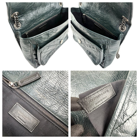 Pre-owned Saint Laurent Green Crinkled Calfskin Leather Medium Niki bag