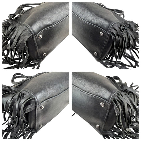 Prada Leather Fringe Twin Pocket Tote Black