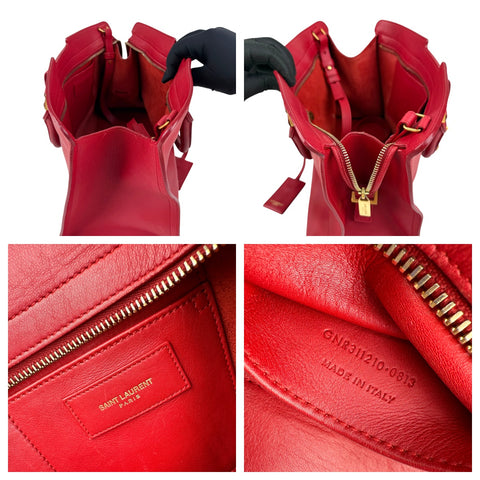 Pre-owned Saint Laurent Red Calfskin Leather Classic Medium Y Cabas Bag