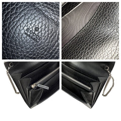 Gucci Black Pebbled Leather Dionysus Mini Wallet on Chain Bag