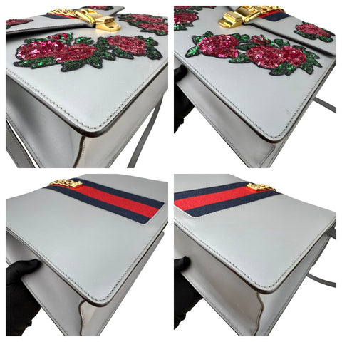 Gucci floral embroidered leather sequin sylvie shoulder bag