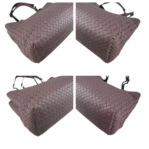Pre-owned bottega veneta lilac intrecciato leather double chain tote front