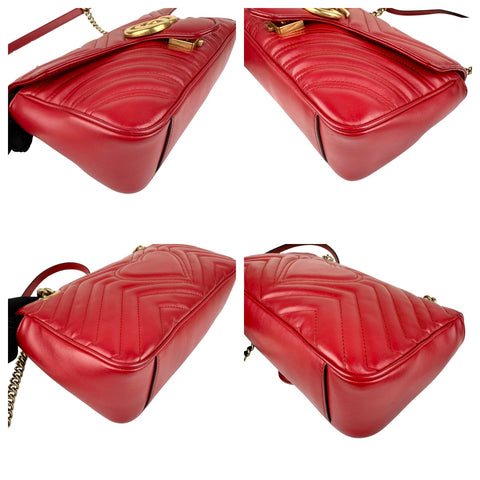 Pre-owned Gucci Red Quilted Leather GG Marmont Medium Matelasse Shoulder Bag shoulder bag