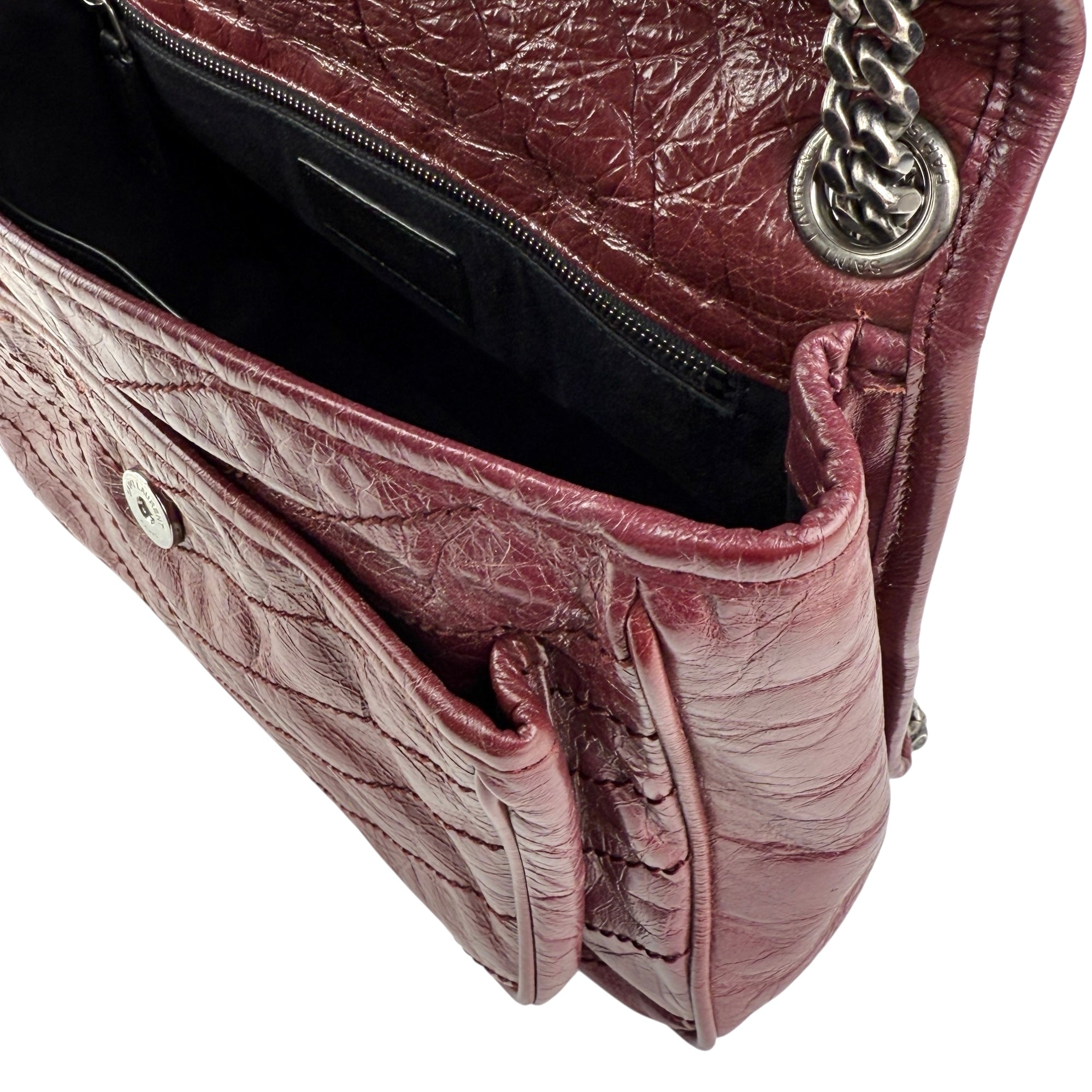 Pre-owned Saint Laurent Burgundy Crinkled Calfskin Leather Medium Niki bag