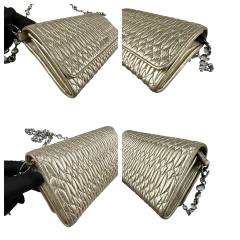 Miu Miu Continental Chain Wallet Matelasse Leather