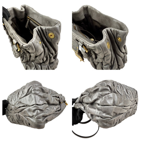 MIU MIU Matelasse Handbag Shoulder Bag Gathered Leather Gray