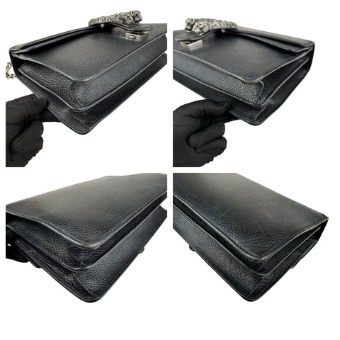 Pre-owned gucci black grained leather medium dionysus shoulder bag front