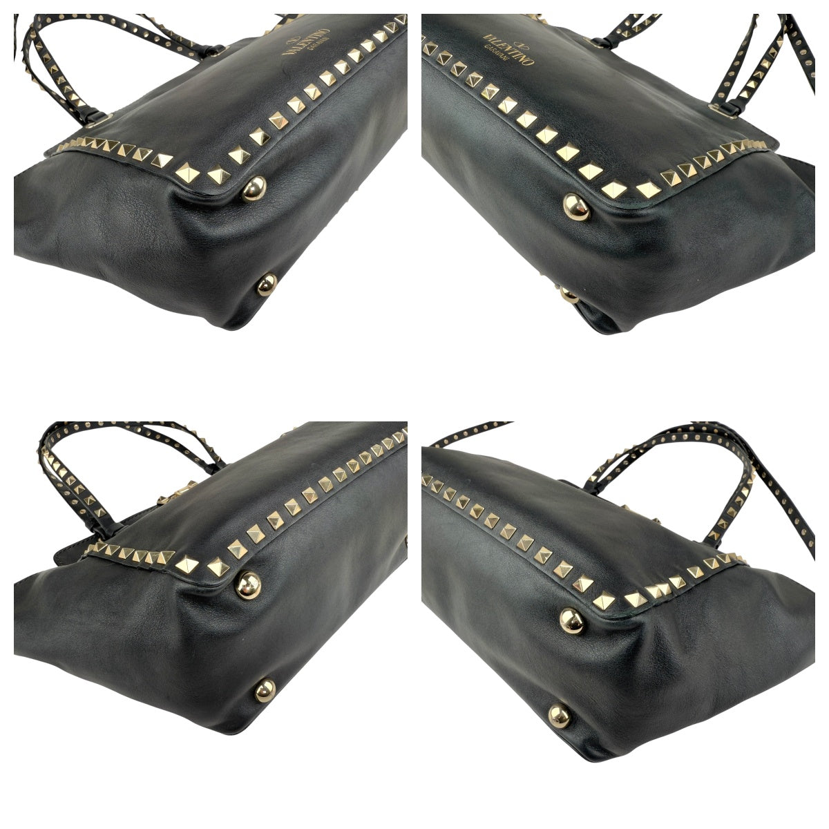 Pre-owned Valentino Black Leather Rockstud Noir Trapeze Tote Bag tote bag