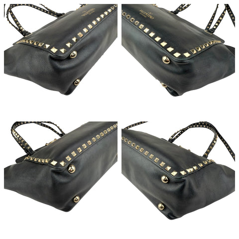 Pre-owned Valentino Black Leather Rockstud Noir Trapeze Tote Bag tote bag