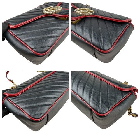 Gucci Black Shiny Quilted Marmont Large Shoulder Bag