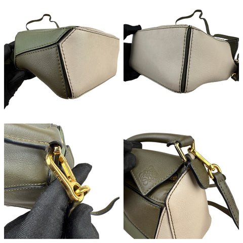 LOEWE Puzzle Colorblock Mini Satchel Bag In Green Oat