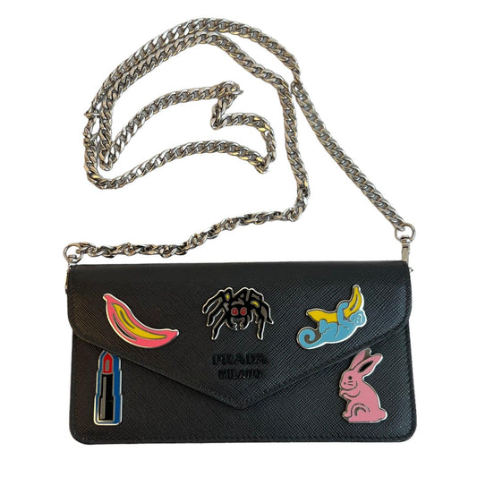 Prada Cahier Chain Leather Handbag Monochrome Wallet on Chain Embellished Saffiano Leather Small