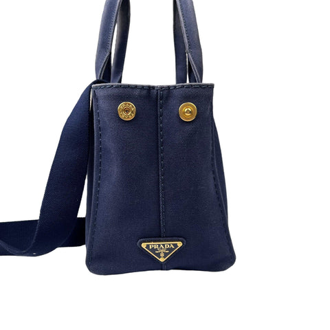 PRADA Canapa PM Hand Bag Canvas Navy Auth  handbag