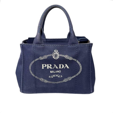 PRADA Canapa PM Hand Bag Canvas Navy Auth  handbag