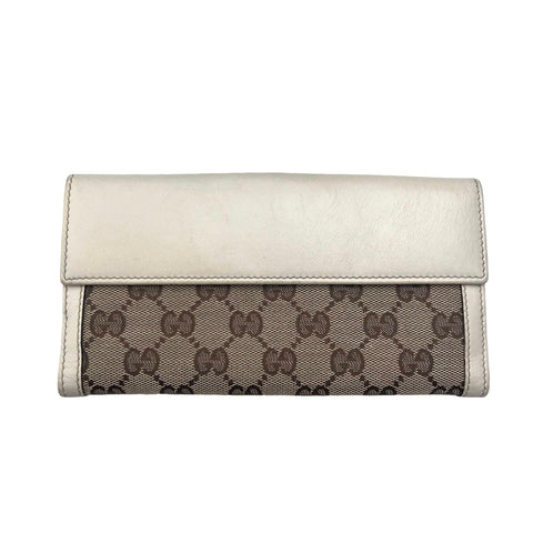 Gucci White/Beige GG Canvas and Leather G Bit Flap Continental Wallet