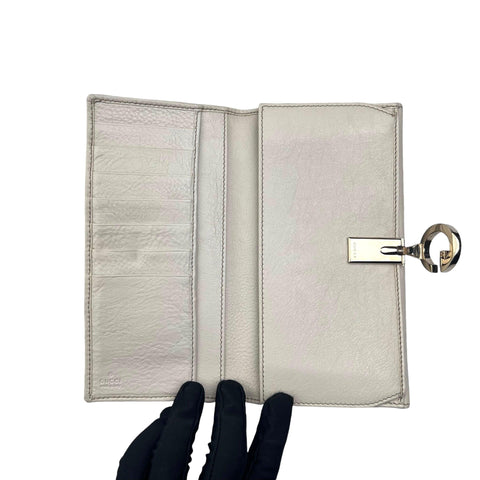Gucci White/Beige GG Canvas and Leather G Bit Flap Continental Wallet