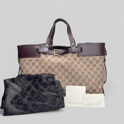 Gucci Brown GG Canvas Tote Bag Beige Dark brown