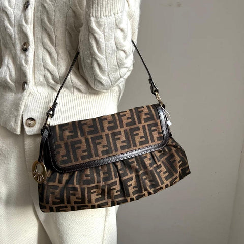 Fendi Brown Zucca Canvas and Leather Chef Shoulder Bag