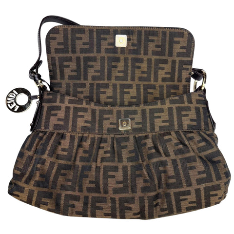 Fendi Brown Zucca Canvas and Leather Chef Shoulder Bag