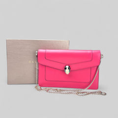 Pre-owned Bvlgari Calfskin Serpenti Forever Chain Wallet Reef Coral wallet back view