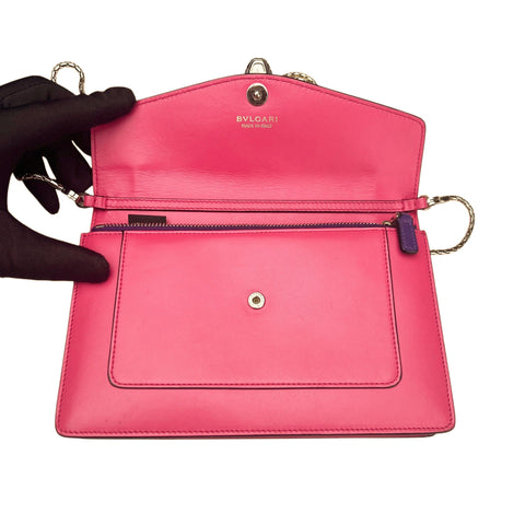 Bvlgari Calfskin Serpenti Forever Chain Wallet Reef Coral