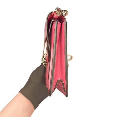Bvlgari Calfskin Serpenti Forever Chain Wallet Reef Coral
