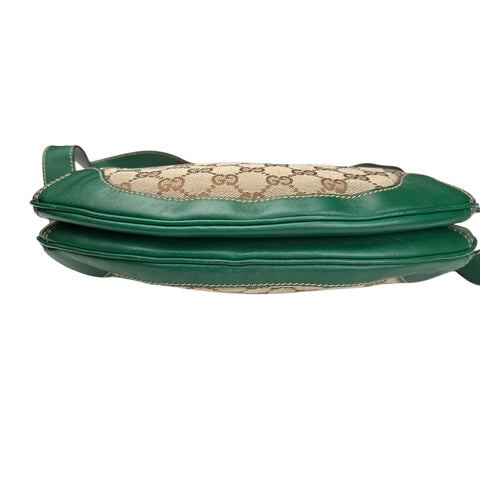 Gucci Beige/Green Canvas and Leather Peggy Bamboo Top Handle Bag