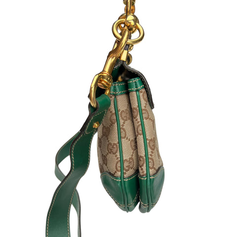 Gucci Beige/Green Canvas and Leather Peggy Bamboo Top Handle Bag