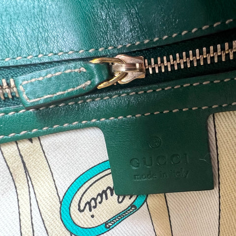 Gucci Beige/Green Canvas and Leather Peggy Bamboo Top Handle Bag