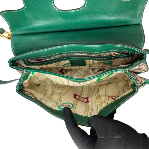 Gucci Beige/Green Canvas and Leather Peggy Bamboo Top Handle Bag